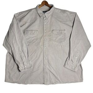 VTG Key Industries Mens 4XLT Tan Cotton Twill Western Pearl Snap Work Shirt Tall